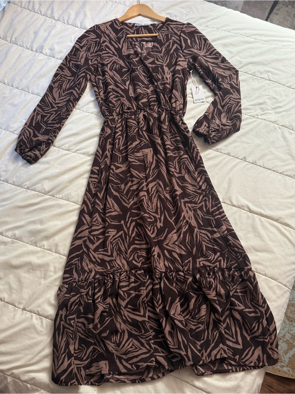 Long Sleeve Brown Printed Maxi Dress